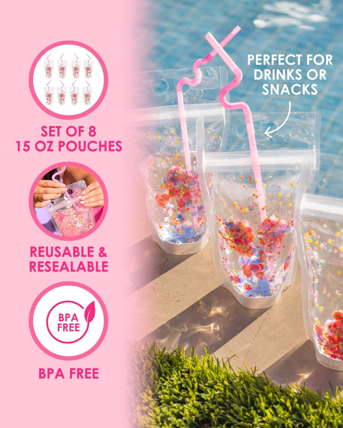 SAY CHEERS REUSABLE CONFETTI HYDRATION POUCHES SET