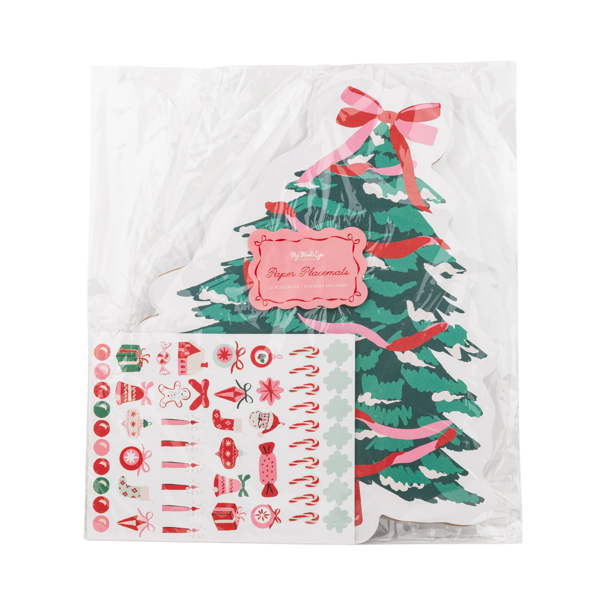 Manteles individuales con forma de árbol de Navidad y pegatinas