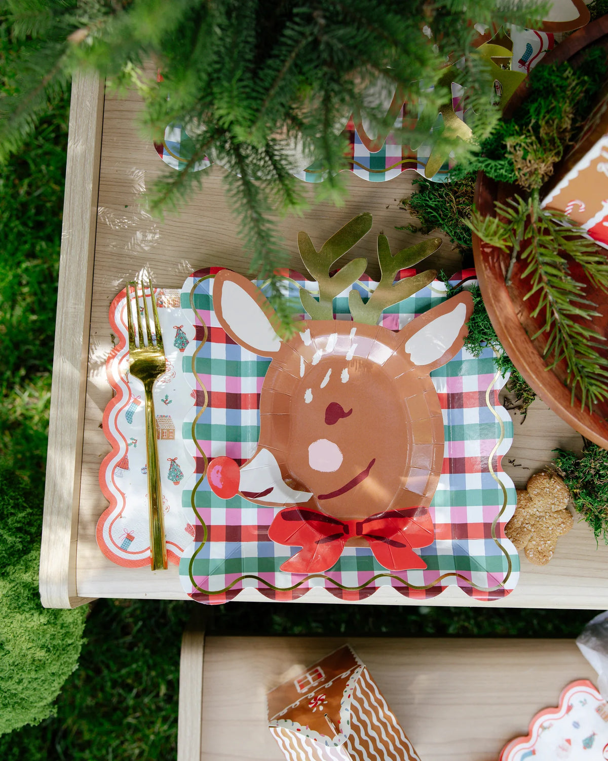 Servilletas de papel para la cena con motivos de Papá Noel y galletas de jengibre