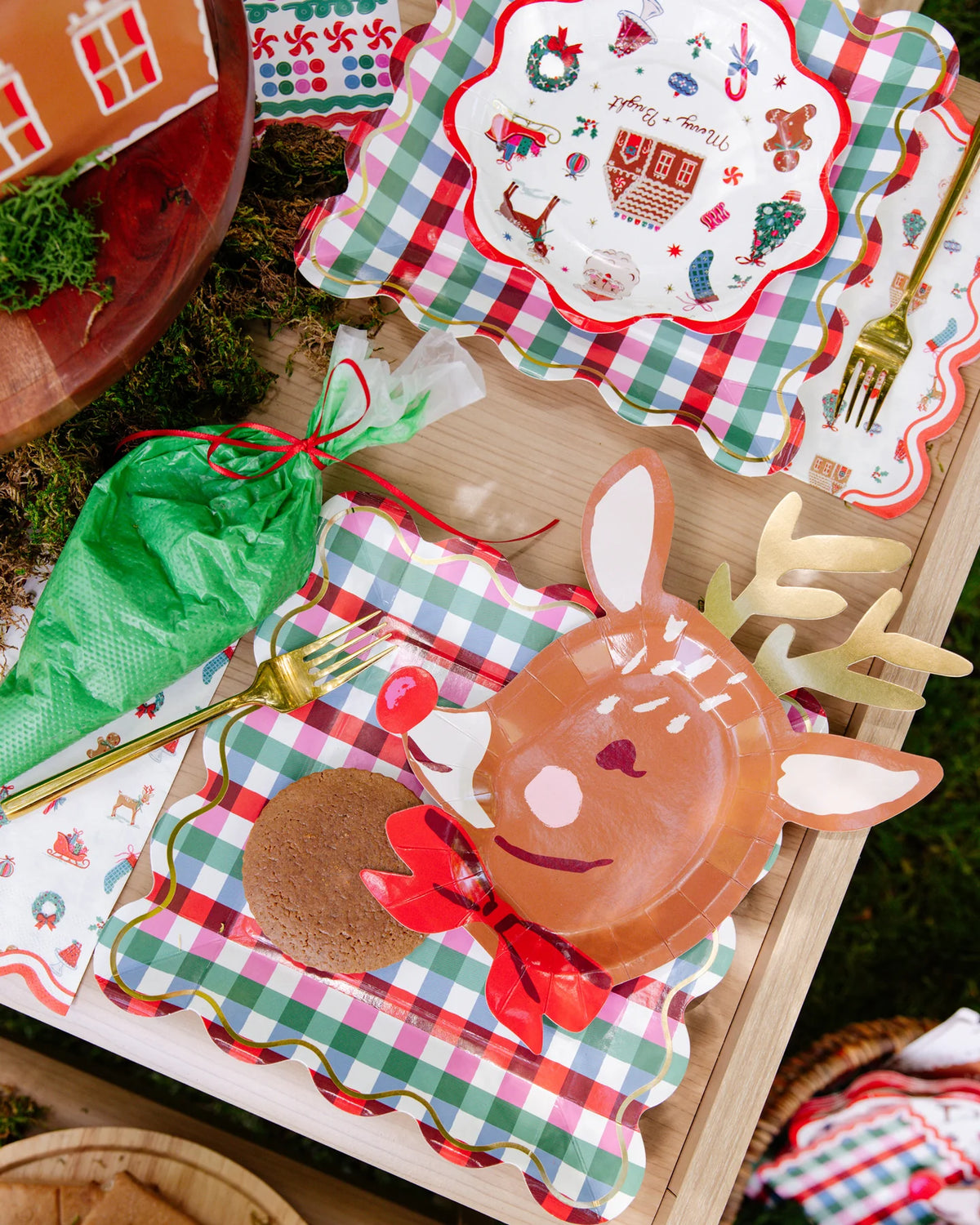 Platos de papel para cena, de 9 pulgadas, con diseño navideño de cuadros tipo vichy