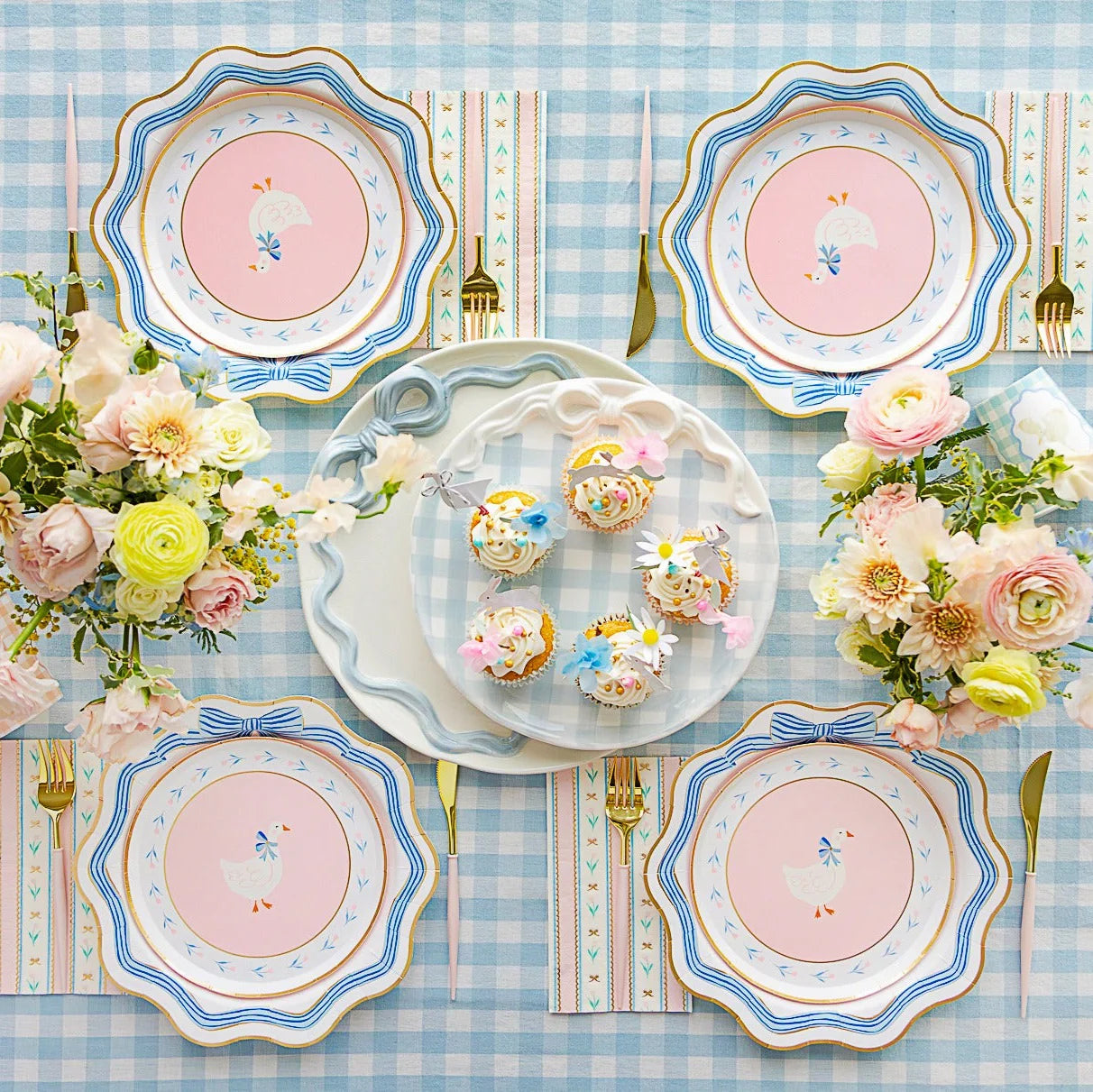 ELEGANT BLUE & GOLD BOW DINNER PLATES
