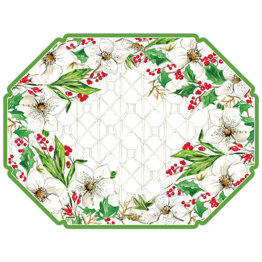 Handpainted White Pointsettias with Berries Posh Die-Cut Placemat