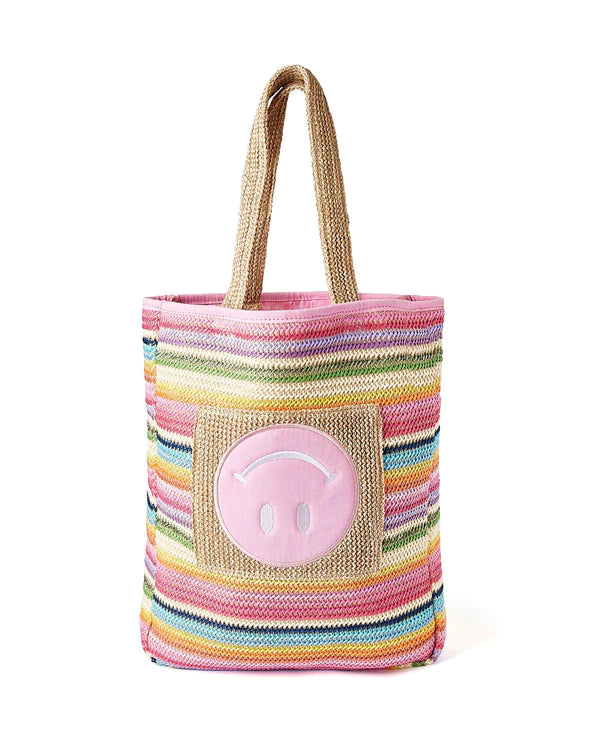 BRING ON THE FUN SMILEY WOVEN RAINBOW TOTE