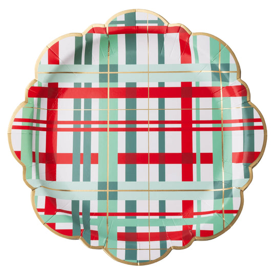 Platos llanos con estampado de cuadros navideños clásicos