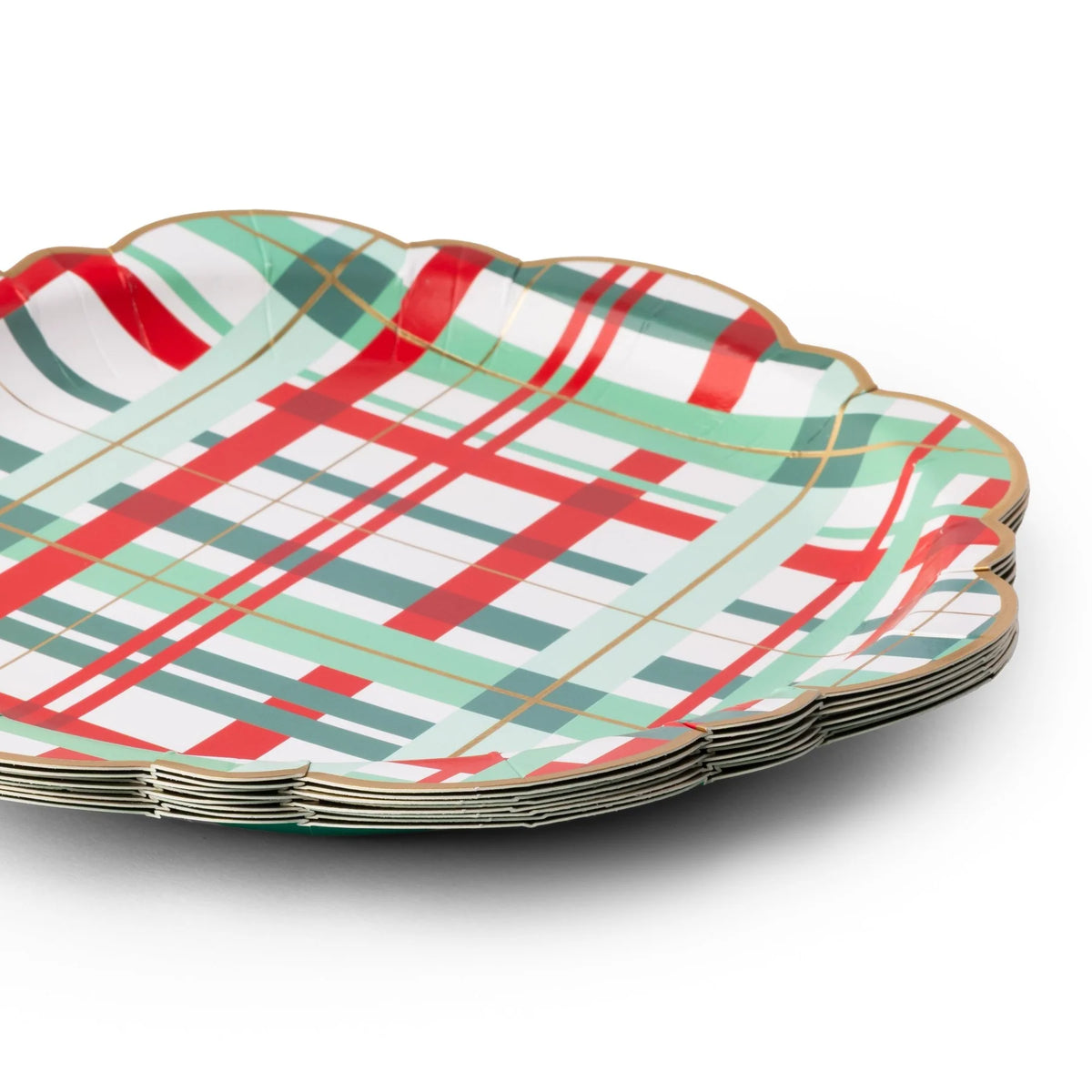 Platos llanos con estampado de cuadros navideños clásicos