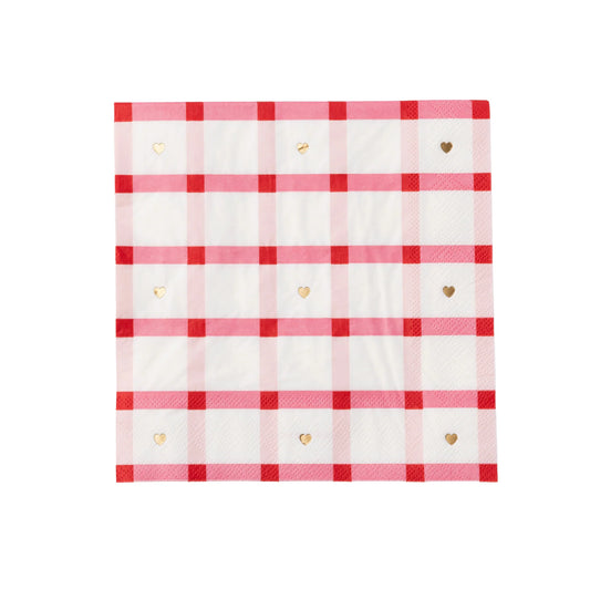 Servilletas de cena a cuadros con detalles de corazón