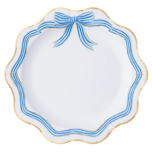 ELEGANT BLUE & GOLD BOW DINNER PLATES