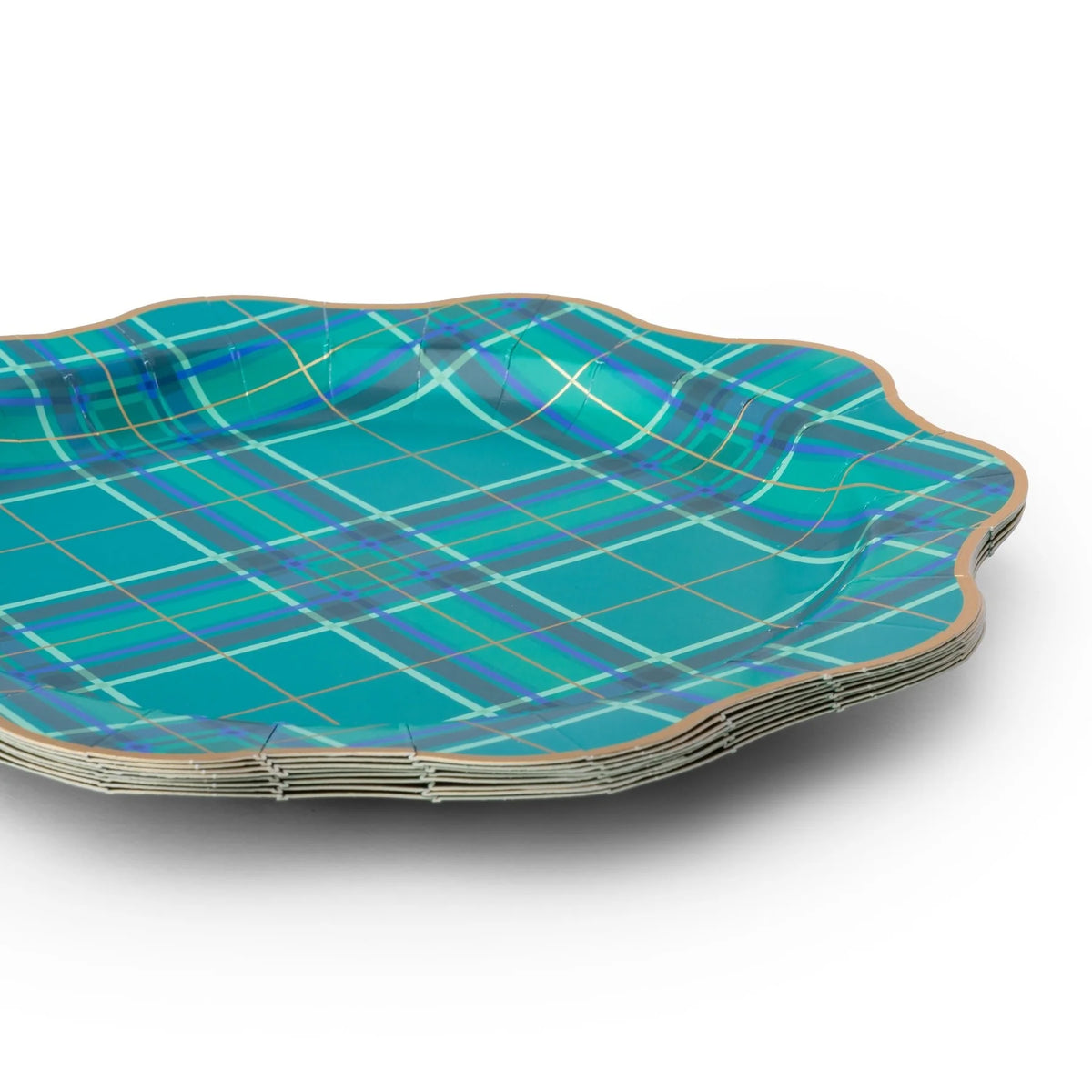 Platos llanos navideños con elegante estampado de cuadros