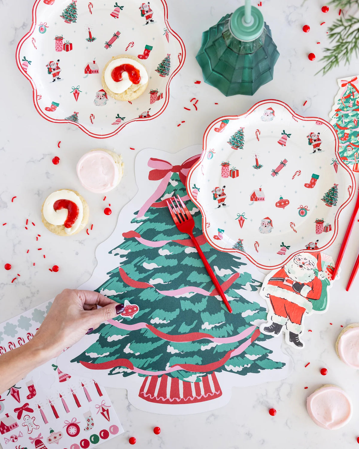 Manteles individuales con forma de árbol de Navidad y pegatinas
