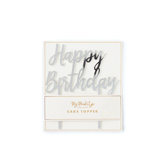 Happy Birthday Cake Topper Silver