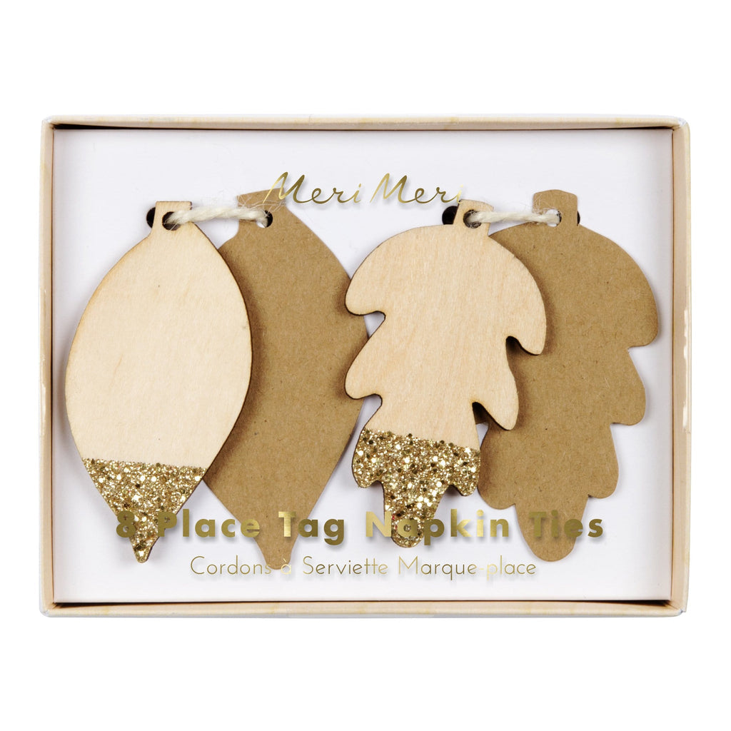 GLITTER DIP LEAF PLACE TAG NAPKIN TIES