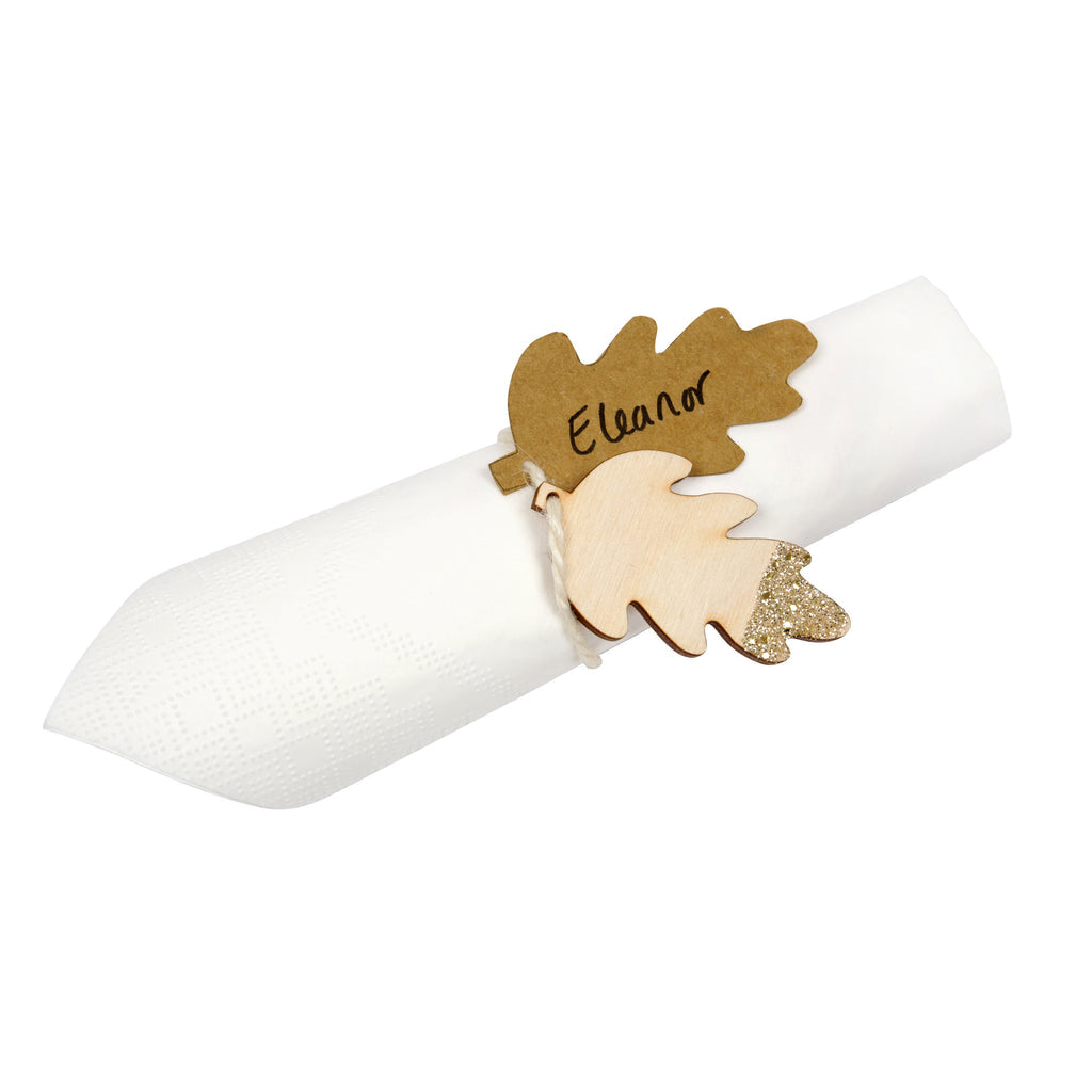 GLITTER DIP LEAF PLACE TAG NAPKIN TIES