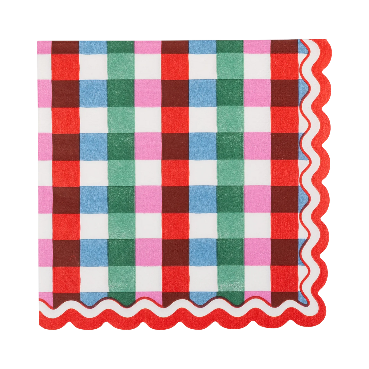 Colorful Gingham Christmas Paper Cocktail Napkins