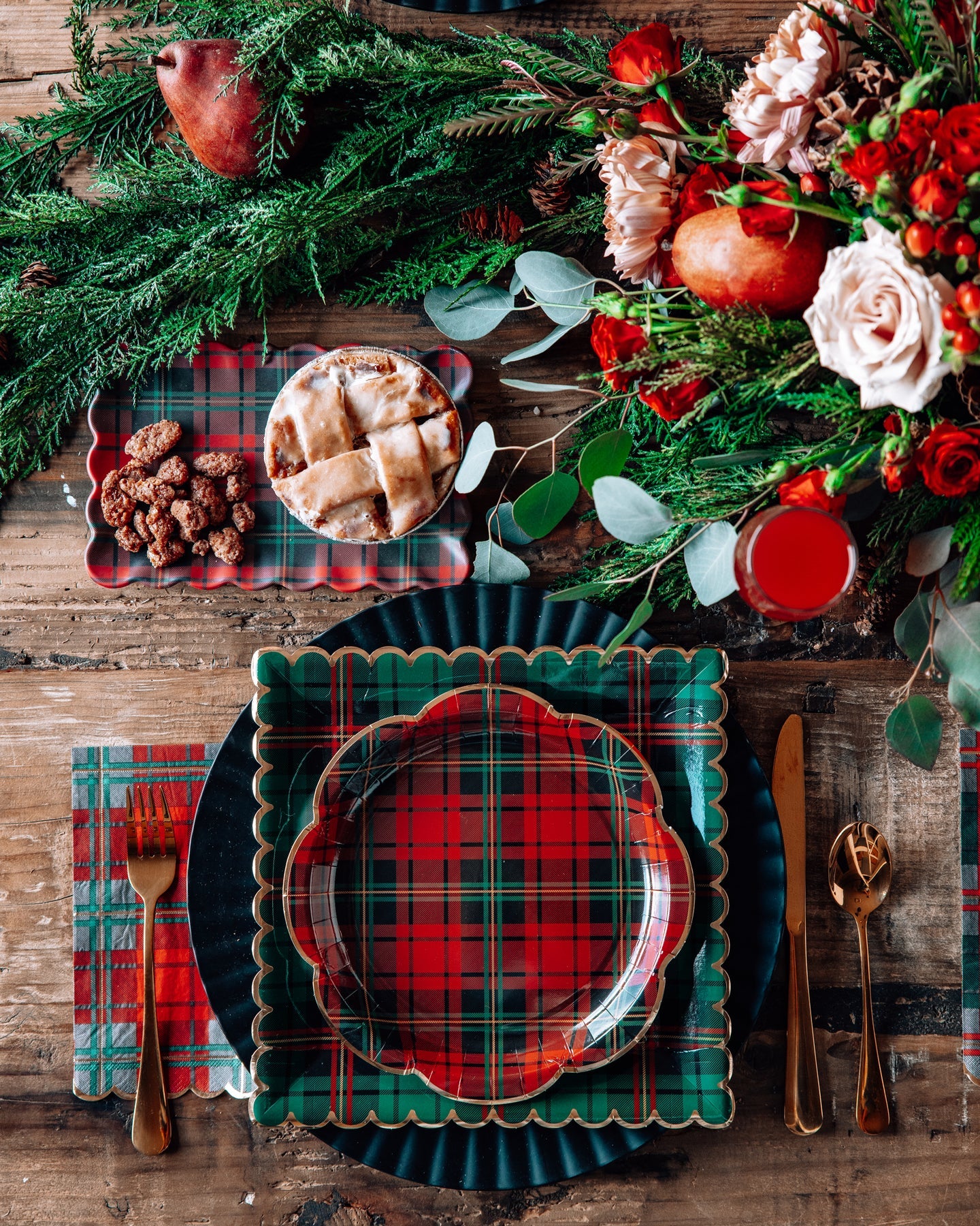 Servilleta Cuadros Rojos Navideños