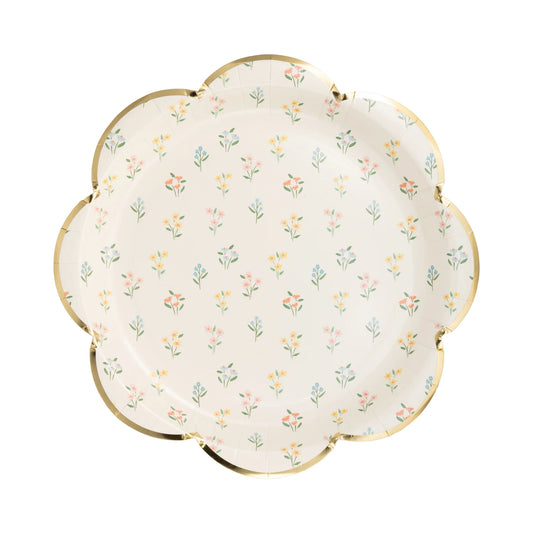 Plato de papel con diseño floral pequeño