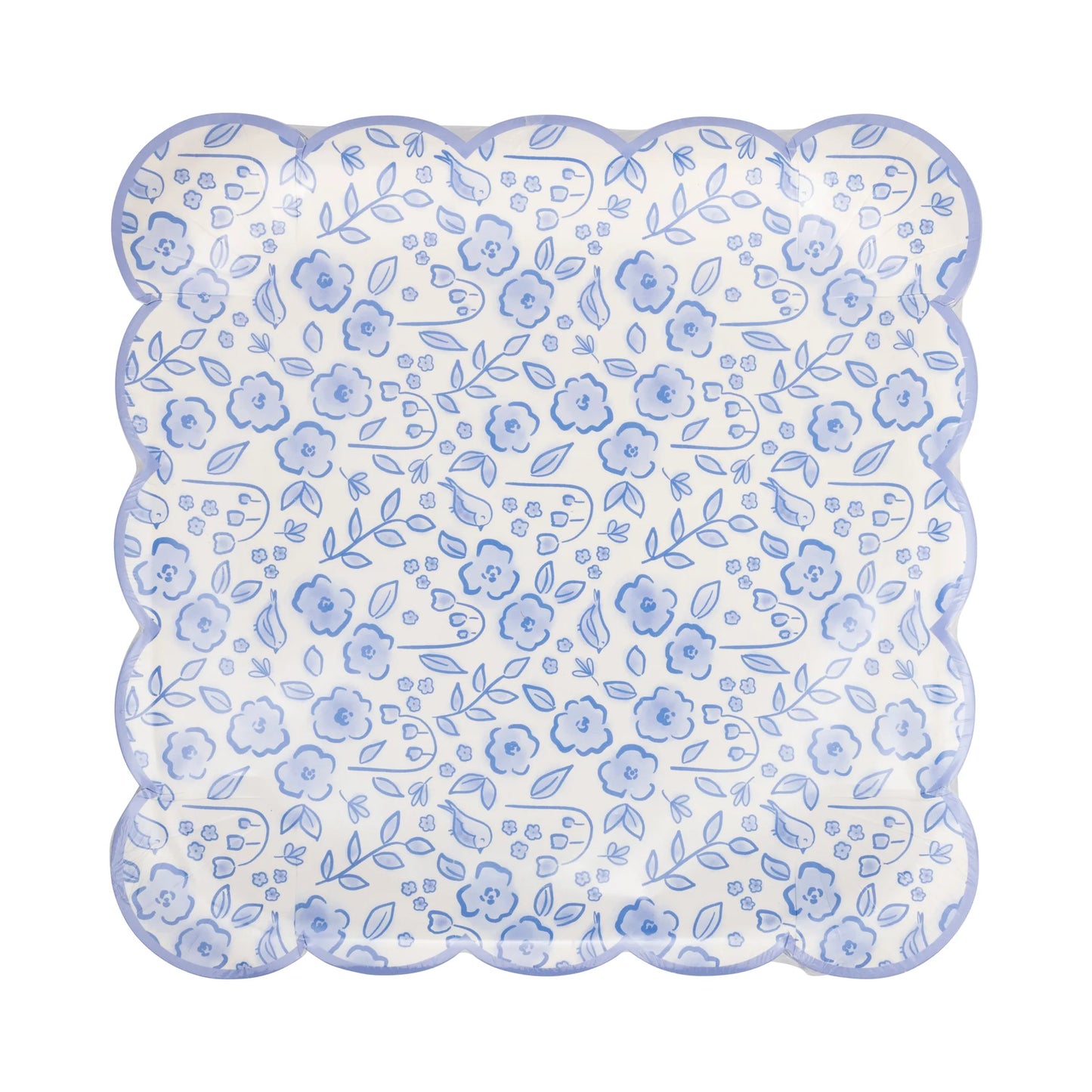 Plato de papel con flores azules