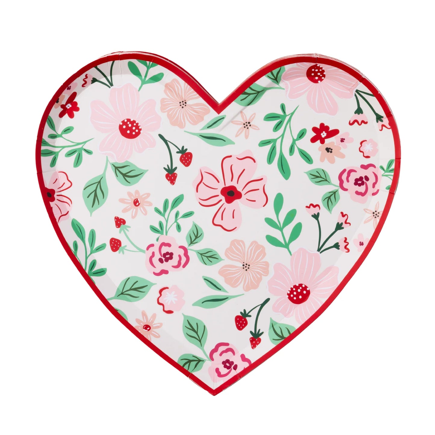 Platos de corazón floral rosa y rojo