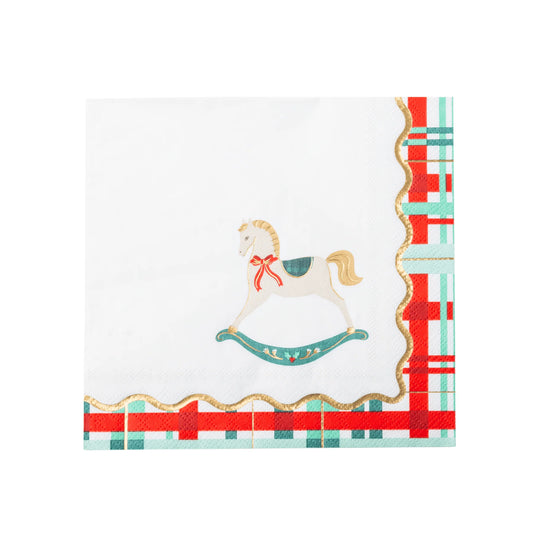 Servilletas grandes con diseño clásico de caballito balancín y estampado de cuadros