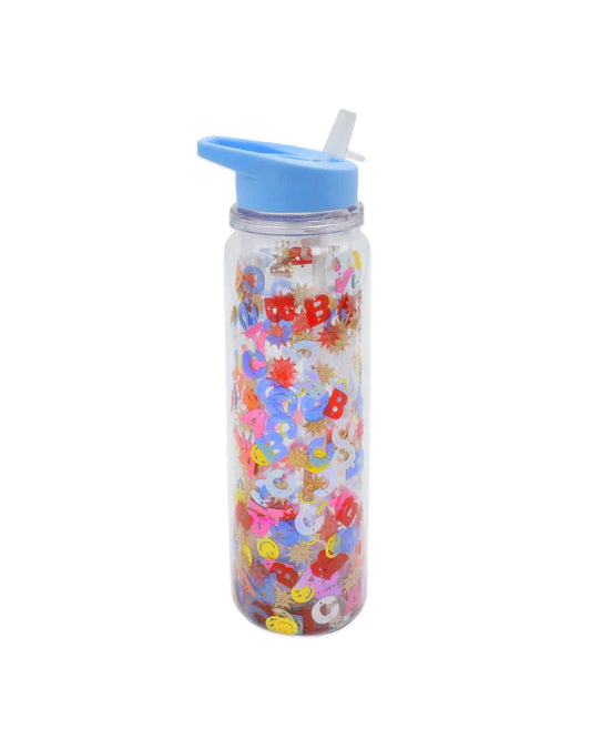 little letters confetti water bottle with straw