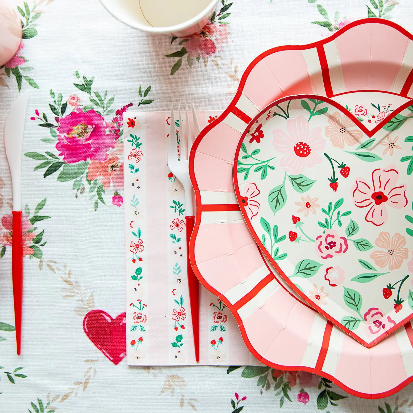 Platos  floral rosa y rojo Grande